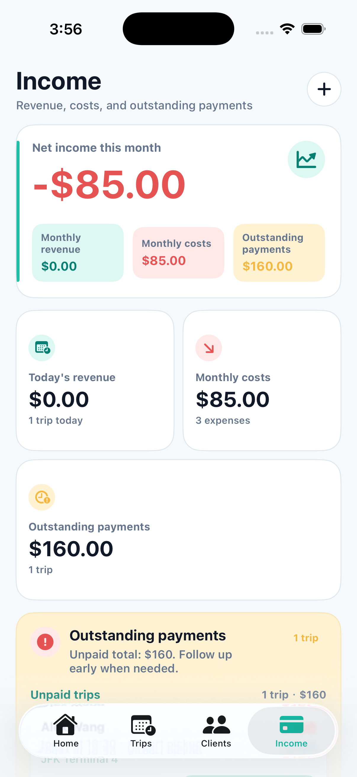 RideKip income screen